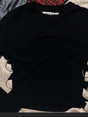 Paxton Black Ribbed Tee with Side Ring Details